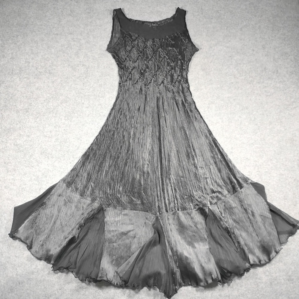 Komarov Pleated Crinkle A-Line Gown Dress Women Size Small Black Sheer Contrast - Picture 7 of 8